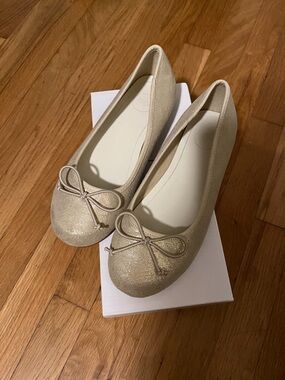 1901 Girls' Champagne Glitter Ballet Flats with Bow